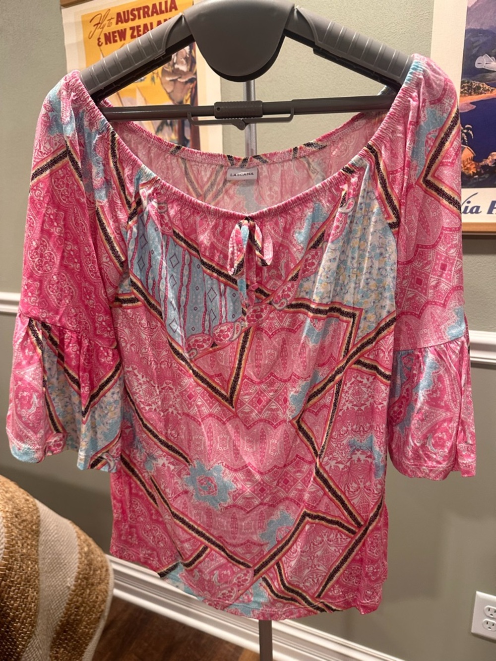 Boho casual Pink Patterned Peasant Blouse by Lascana Size 0/2